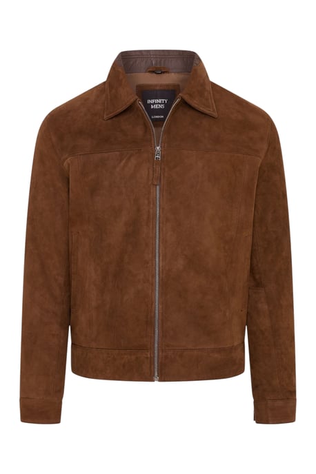 Herren Braune Ziegen-Wildleder-Harrington-Bikerjacke – Ridge - Image 2