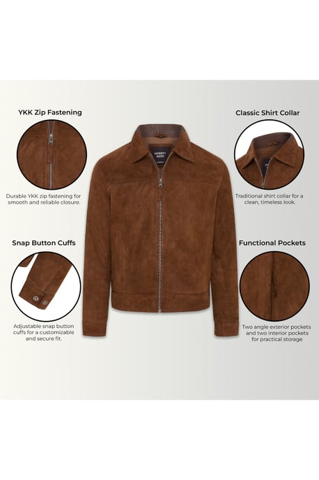 Herren Braune Ziegen-Wildleder-Harrington-Bikerjacke – Ridge - Image 4