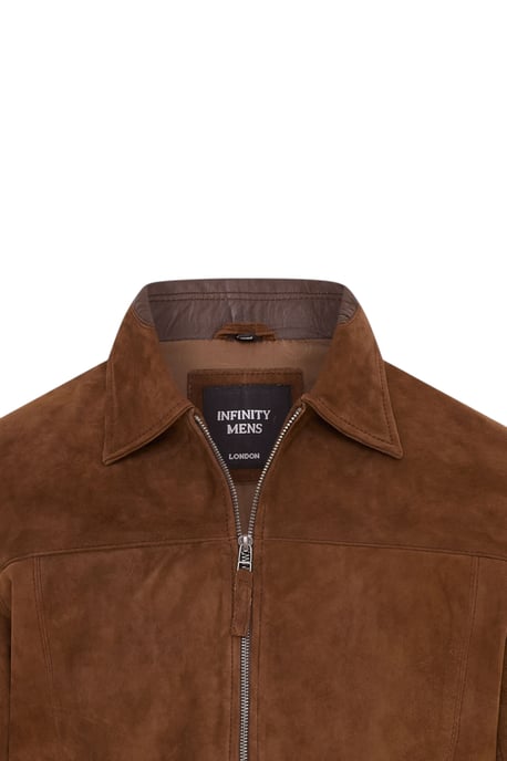 Herren Braune Ziegen-Wildleder-Harrington-Bikerjacke – Ridge - Image 6