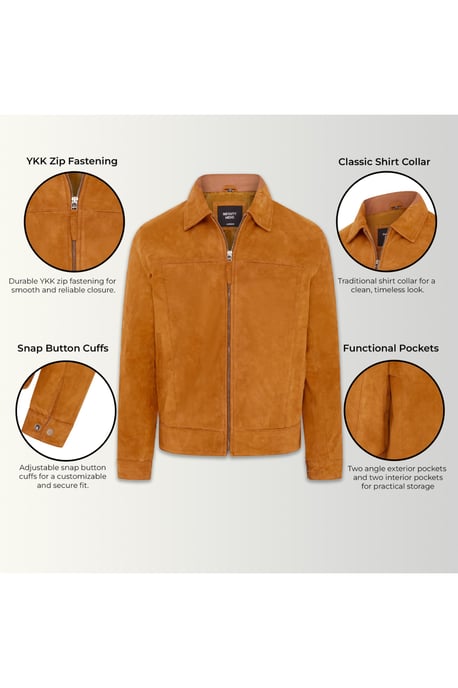 Herren Tan Goat Wildleder Harrington-Bikerjacke – Ridge - Image 4