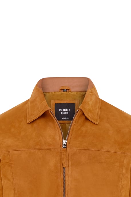 Herren Tan Goat Wildleder Harrington-Bikerjacke – Ridge - Image 6