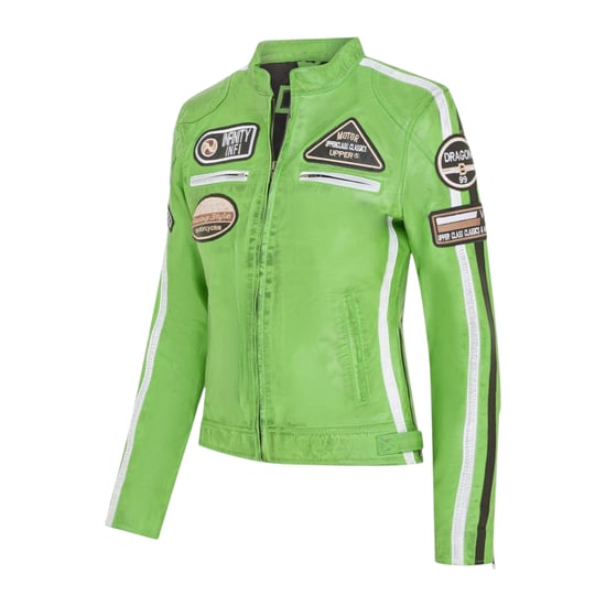 Damen-Biker-Rennabzeichen grüne Lederjacke – Eastleigh - Image 3