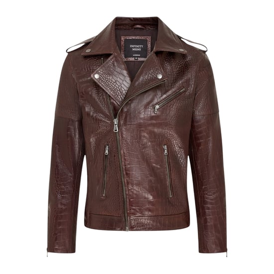 Herren braune Kuhleder-Alligatoren-Jacke mit geprägtem Biker-Muster – Kölnisch - Image 2