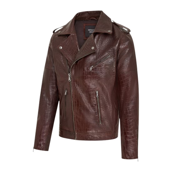 Herren braune Kuhleder-Alligatoren-Jacke mit geprägtem Biker-Muster – Kölnisch - Image 4