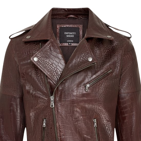 Herren braune Kuhleder-Alligatoren-Jacke mit geprägtem Biker-Muster – Kölnisch - Image 6