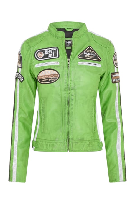 Damen-Biker-Rennabzeichen grüne Lederjacke – Ahorn - Image 2