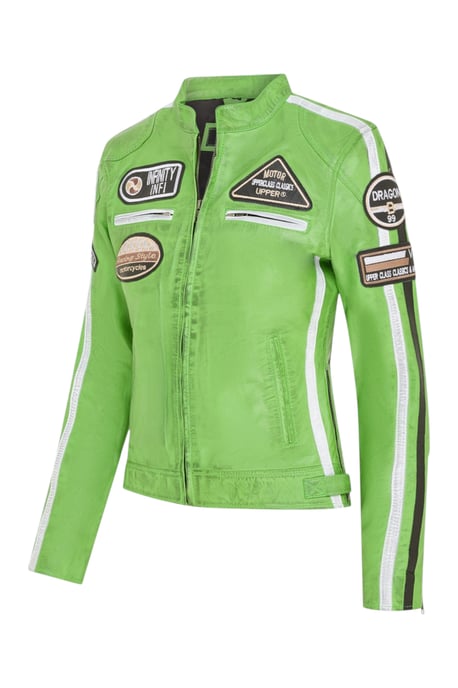 Damen-Biker-Rennabzeichen grüne Lederjacke – Ahorn - Image 3