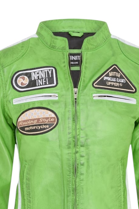 Damen-Biker-Rennabzeichen grüne Lederjacke – Ahorn - Image 6