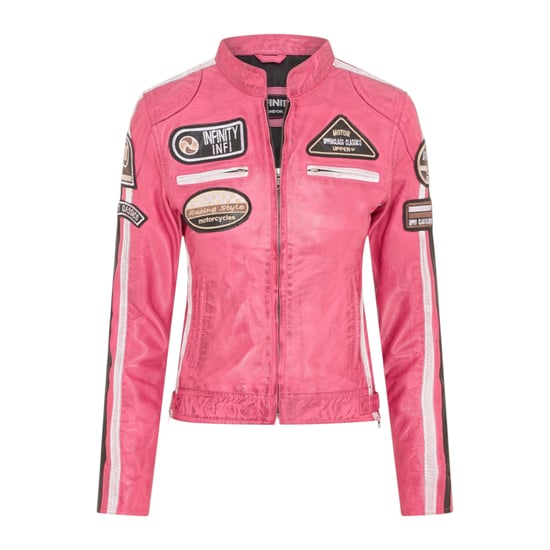 Damen-Biker-Rennabzeichen Fuchsia-Lederjacke-Incheon - Image 2