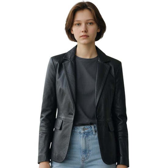 Schwarze italienische Lederblazerjacke für Frauen – Chongqing - Image 1