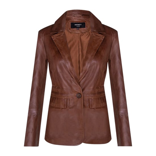 Damenbeige italienische Lederblazerjacke – Chongqing - Image 2