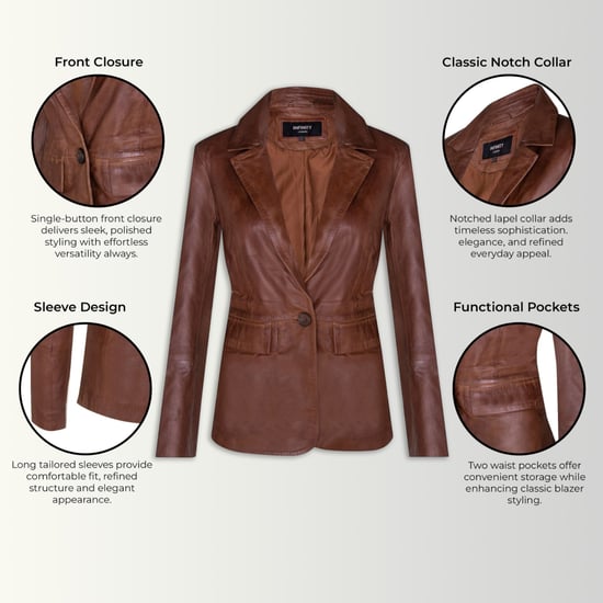 Damenbeige italienische Lederblazerjacke – Chongqing - Image 3