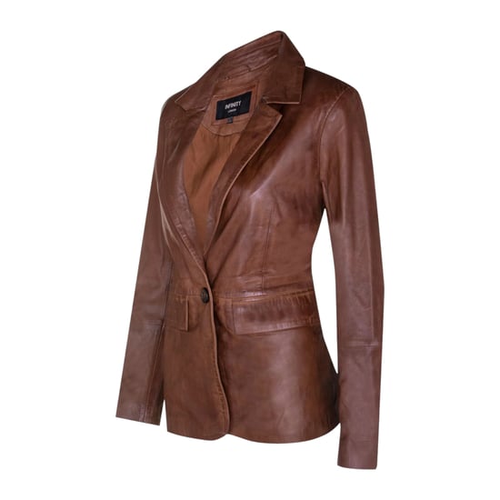 Damenbeige italienische Lederblazerjacke – Chongqing - Image 4