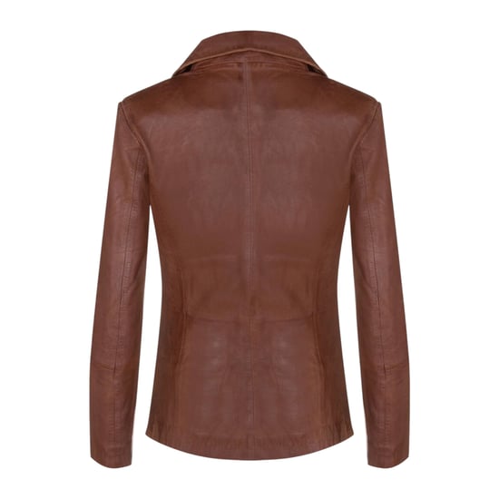 Damenbeige italienische Lederblazerjacke – Chongqing - Image 5