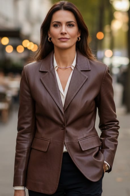 Damen-Conkerbraune italienische Lederblazerjacke – Eclipse - Image 1