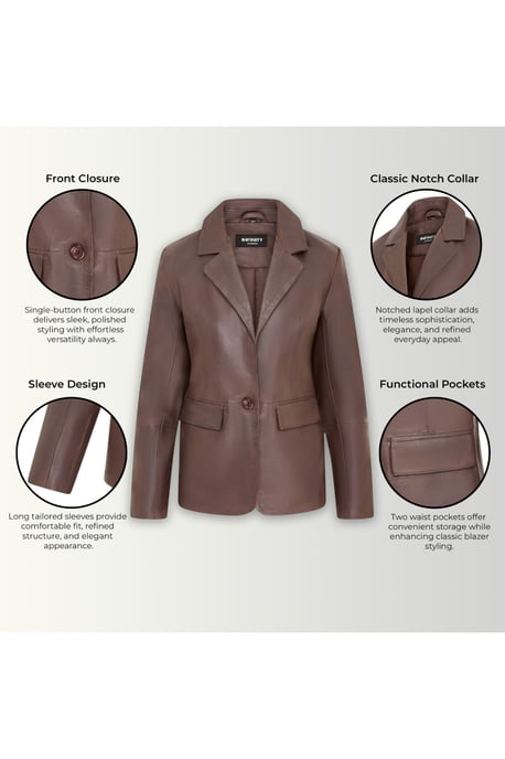 Damen-Conkerbraune italienische Lederblazerjacke – Eclipse - Image 4