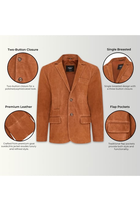 Herren Italian Rust Wildleder Lederblazer – Hollow - Image 4