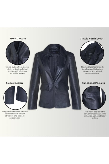 Schwarze italienische Lederblazerjacke für Frauen – Eclipse - Image 4