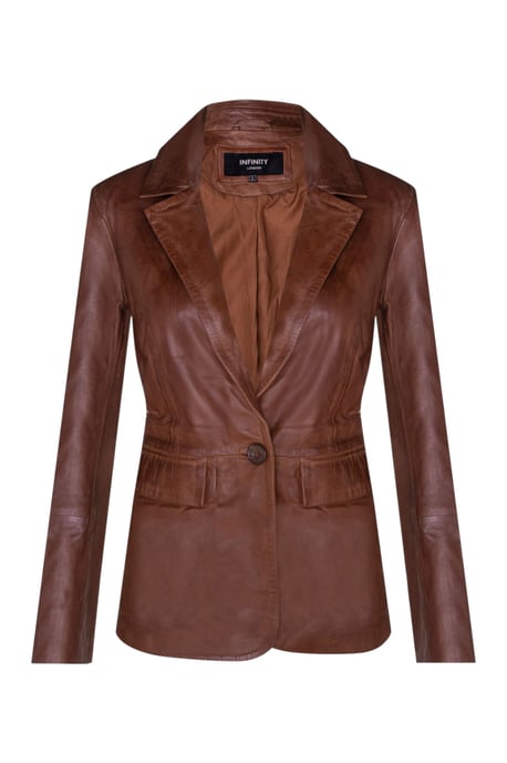 Damen beige italienische Lederblazerjacke – Eclipse - Image 2