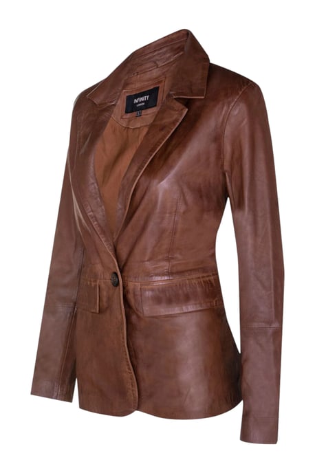 Damen beige italienische Lederblazerjacke – Eclipse - Image 3