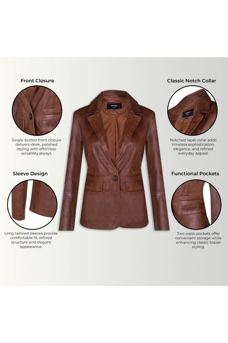 Damen beige italienische Lederblazerjacke – Eclipse - Image 4