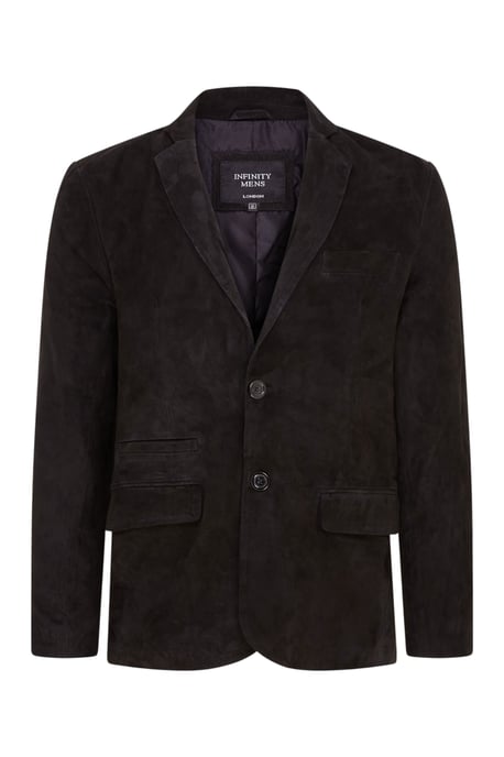 Herren Italienische Schwarze Wildlederblazerjacke – Hohl - Image 2