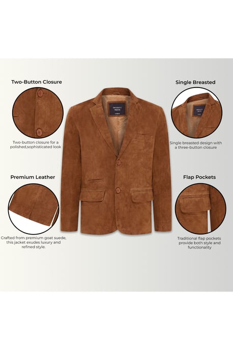 Herren Italian Tan Wildleder-Blazerjacke – Hohl - Image 4