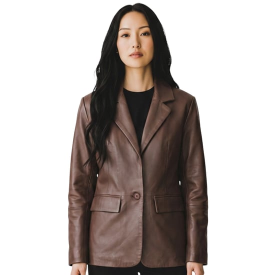 Damen-Conkerbraune italienische Lederblazerjacke – Chongqing - Image 1
