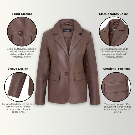 Damen-Conkerbraune italienische Lederblazerjacke – Chongqing - Image 3