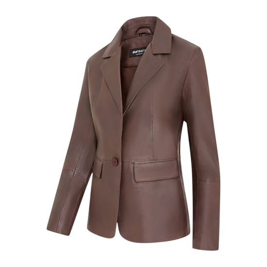 Damen-Conkerbraune italienische Lederblazerjacke – Chongqing - Image 4