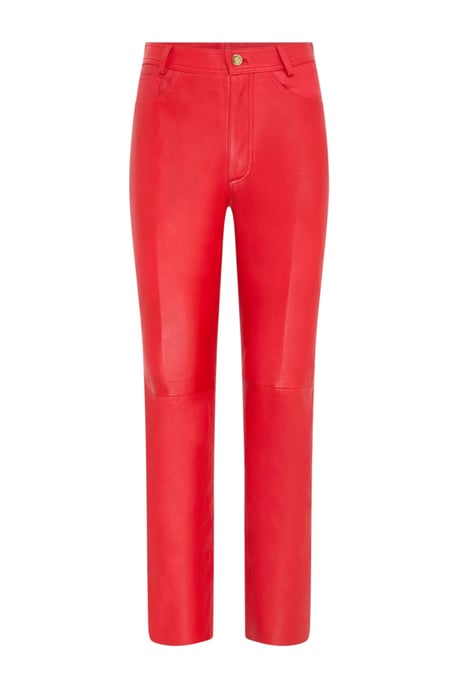 Damen Red Lamb Leather 501 Biker Jeans – Scharlachrot - Image 2