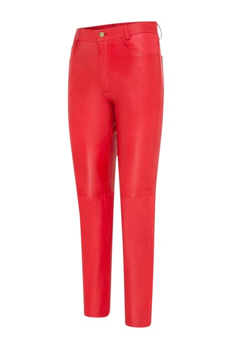 Damen Red Lamb Leather 501 Biker Jeans – Scharlachrot - Image 3