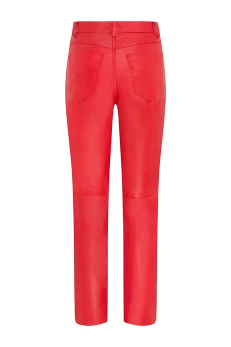 Damen Red Lamb Leather 501 Biker Jeans – Scharlachrot - Image 4