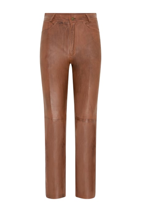 Damen-Tan Lamb Leather 501 Biker Jeans – Scharlachrot - Image 2