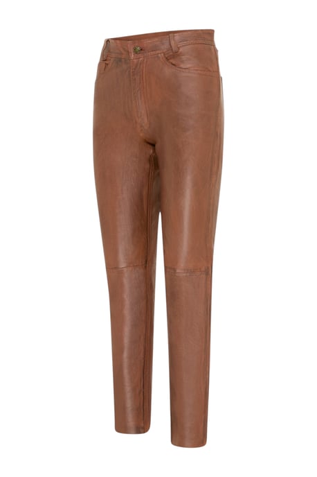 Damen-Tan Lamb Leather 501 Biker Jeans – Scharlachrot - Image 3