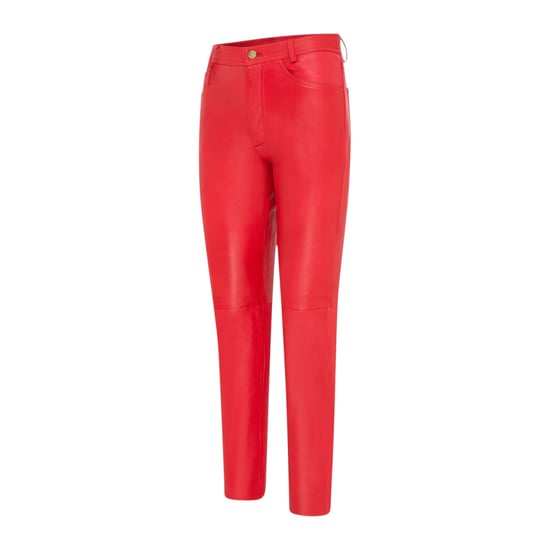Damen Red Lamb Leather 501 Biker Jeans – Ankara - Image 2