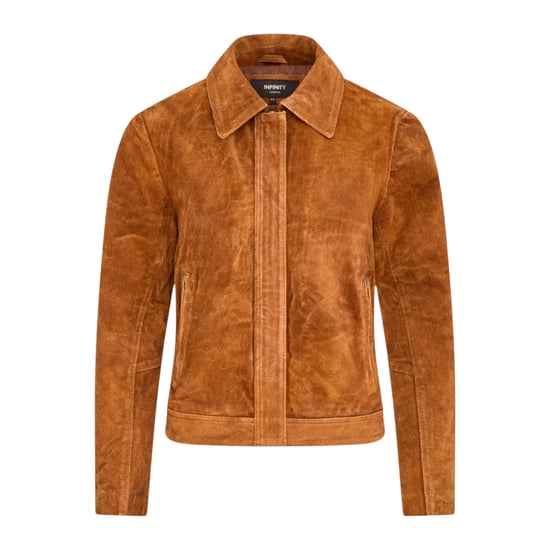 Damenjacke aus beige Wildleder-Bomber-Blouson-Jacke – Varsity - Image 1