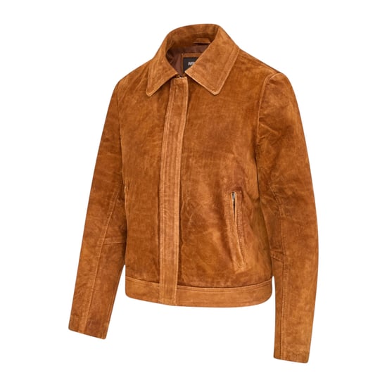 Damenjacke aus beige Wildleder-Bomber-Blouson-Jacke – Varsity - Image 3
