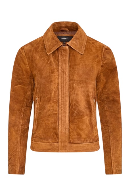 Damen beige Wildleder-Bomber Blouson Varsity-Jacke – Stella - Image 2