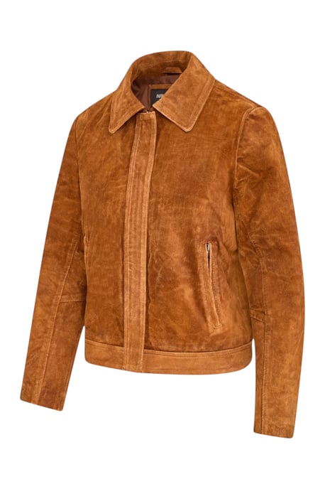 Damen beige Wildleder-Bomber Blouson Varsity-Jacke – Stella - Image 3