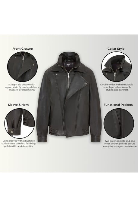 Herren Schwarze Lammleder-Biker-Bomber-Blouson-Jacke – Passage - Image 4
