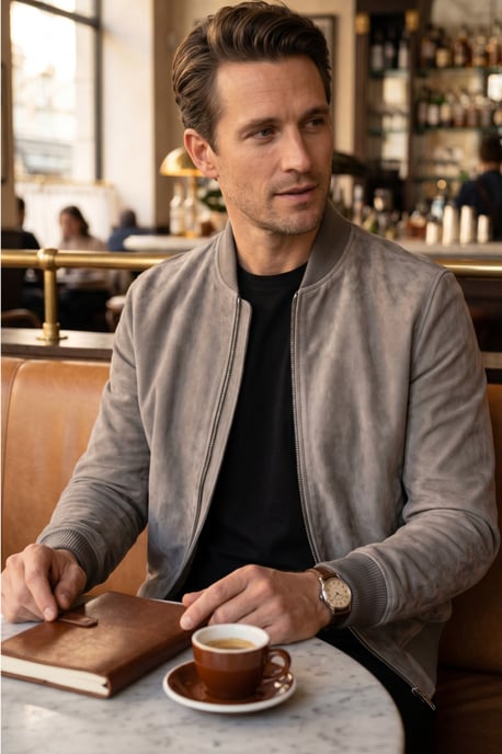 Herren Grey Goat Suede MA-1 Bomberjacke – North - Image 1