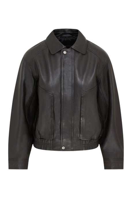 Damen Schwarze Leder-Biker Blouson Bomber Oversized Jacke – Moon - Image 2