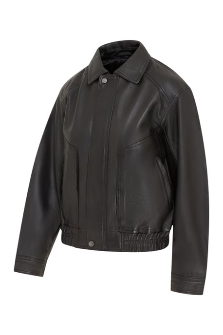 Damen Schwarze Leder-Biker Blouson Bomber Oversized Jacke – Moon - Image 3