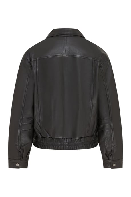 Damen Schwarze Leder-Biker Blouson Bomber Oversized Jacke – Moon - Image 5