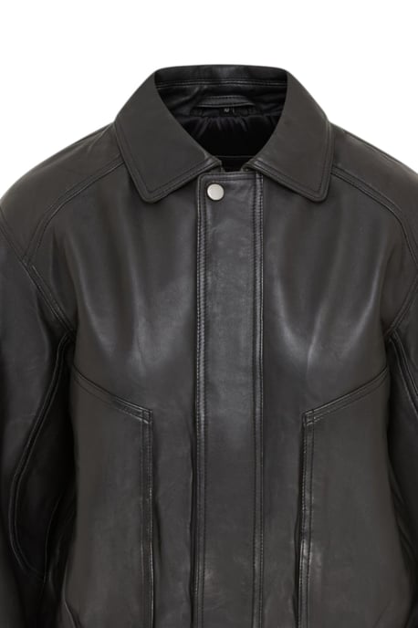 Damen Schwarze Leder-Biker Blouson Bomber Oversized Jacke – Moon - Image 6