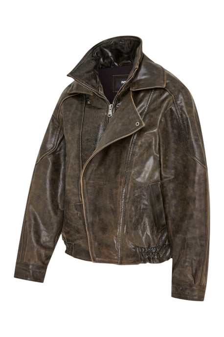 Herren Braune Kuhleder-Biker Blouson-Jacke – Bomber - Image 3
