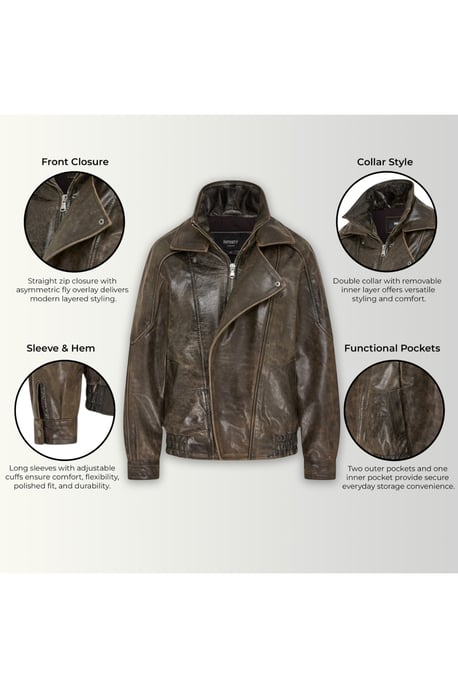 Herren Braune Kuhleder-Biker Blouson-Jacke – Bomber - Image 4