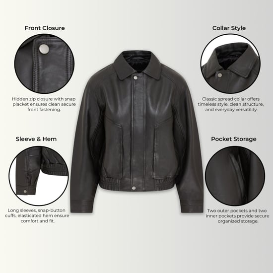 Damen Schwarze Leder-Biker Blouson Bomber Oversize-Jacke – Sibiu - Image 1