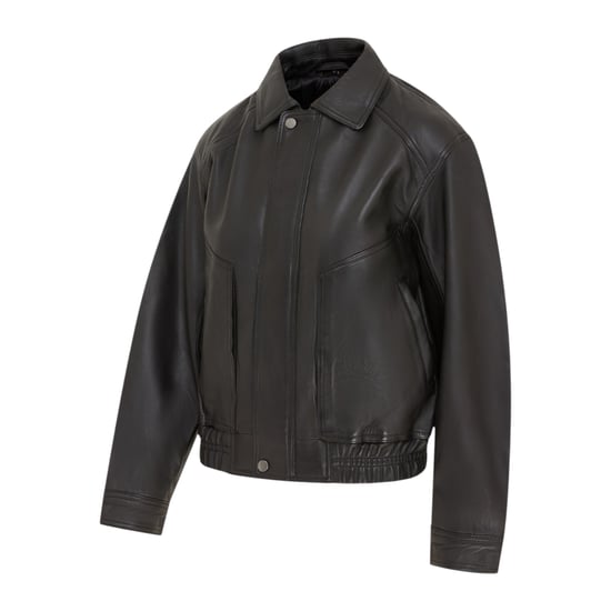 Damen Schwarze Leder-Biker Blouson Bomber Oversize-Jacke – Sibiu - Image 2